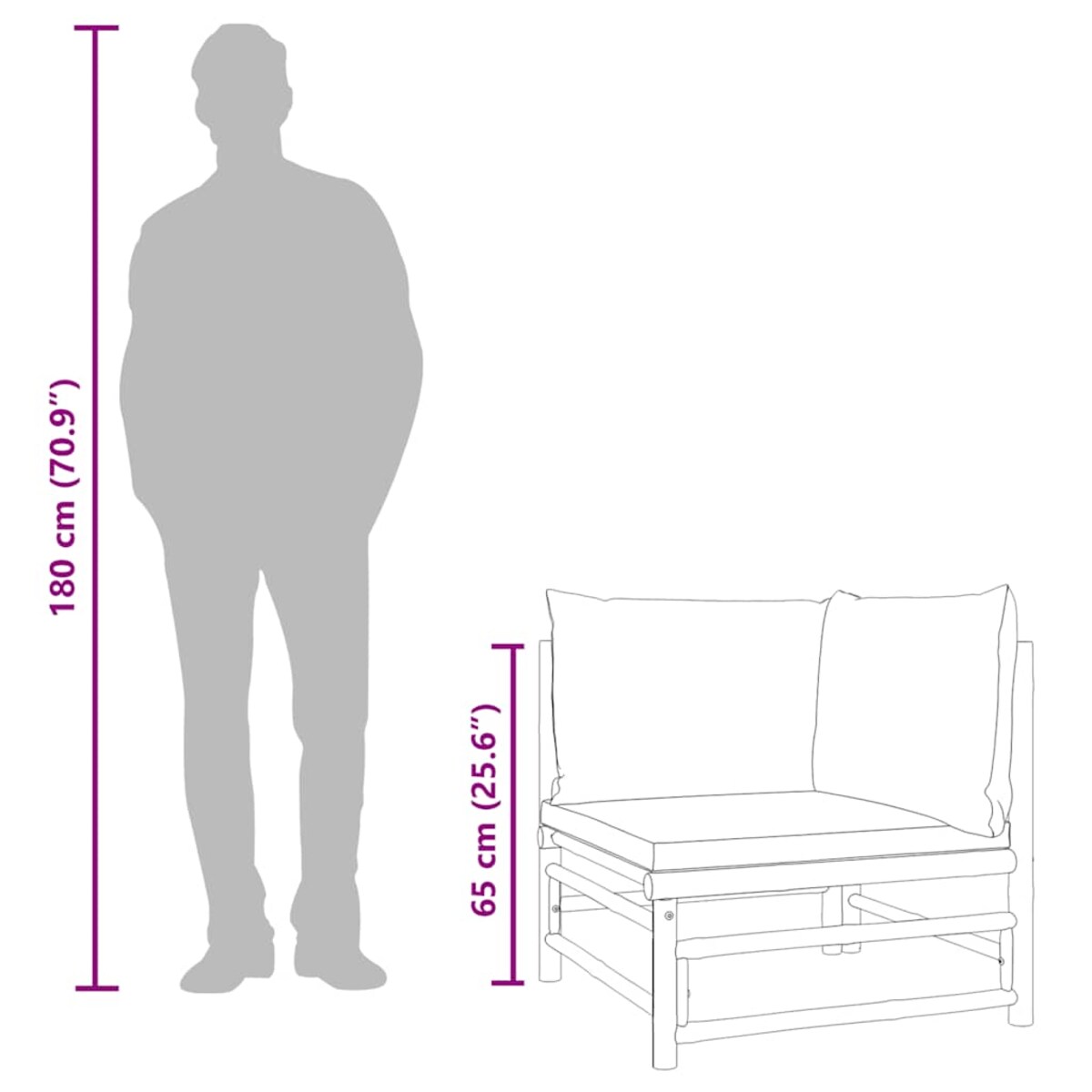 vidaXL Narożna sofa ogrodowa z jasnoszarymi poduszkami, bambusowa