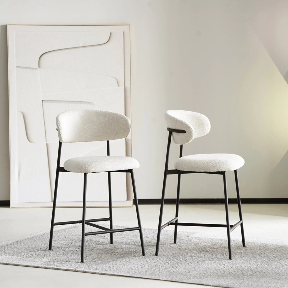 Hoker krzesło barowe kremowe bouclé Fasano