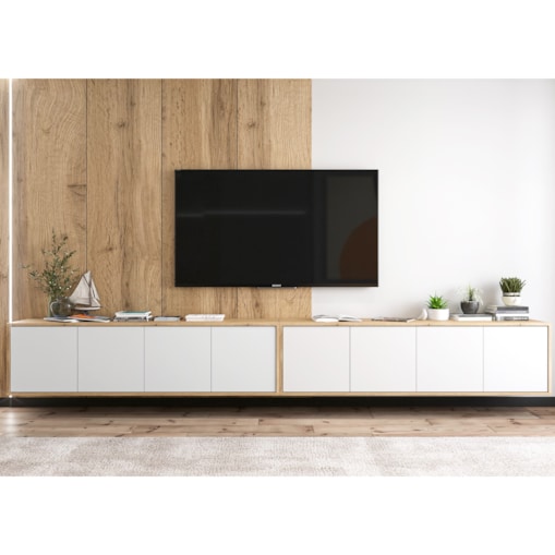 Wisząca Szafka RTV Loft Komoda RTV Dąb Wotan Biały MAT 300 cm