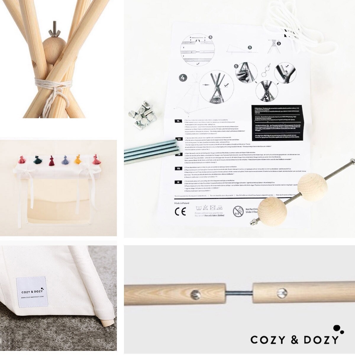 Tipi z frędzlami, biały namiot tipi Boho White