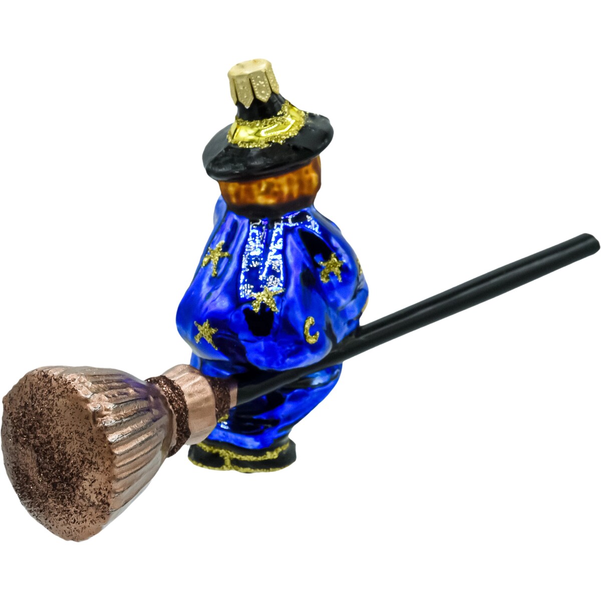 Bombka choinkowa szklana: Niebieska Czarownica na Miotle