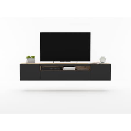 Wisząca Szafka RTV Komoda RTV Loft Industrialna Dąb Artisan Czarny MAT 200 cm