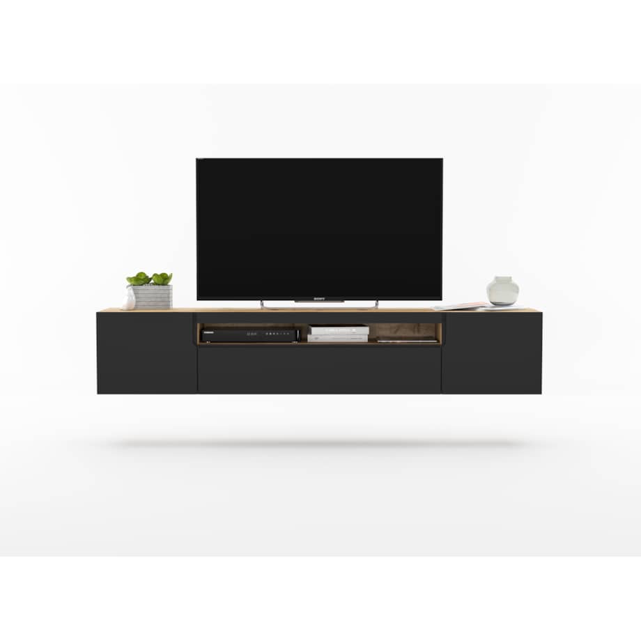 Wisząca Szafka RTV Komoda RTV Loft Industrialna Dąb Artisan Czarny MAT 200 cm