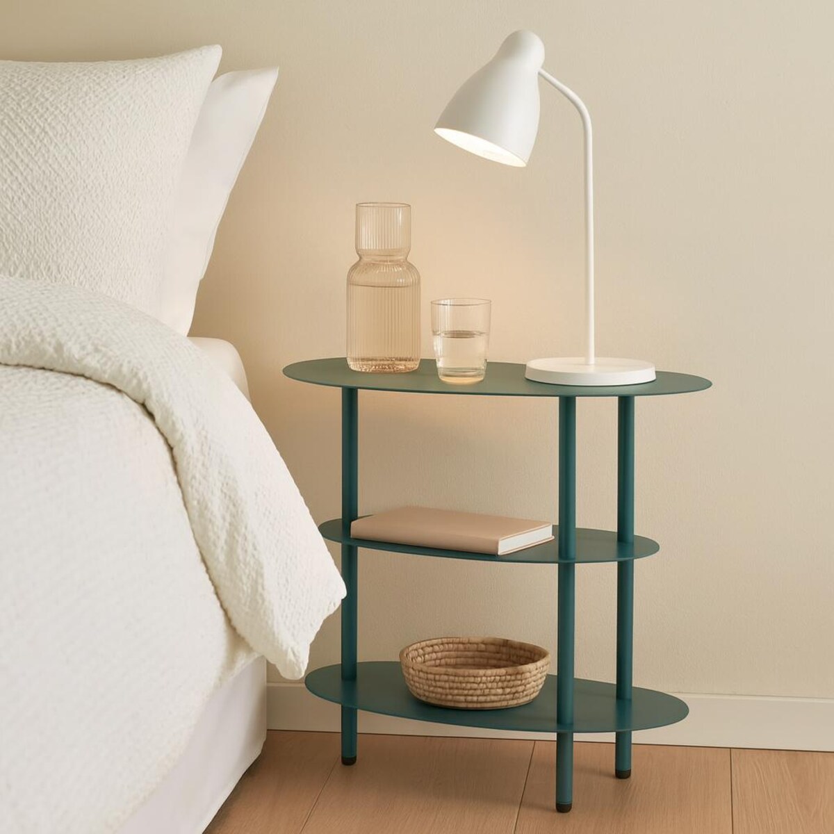 Stolik nocny SATURN, metalowy, morski, 49,5x27,5x49,5 cm