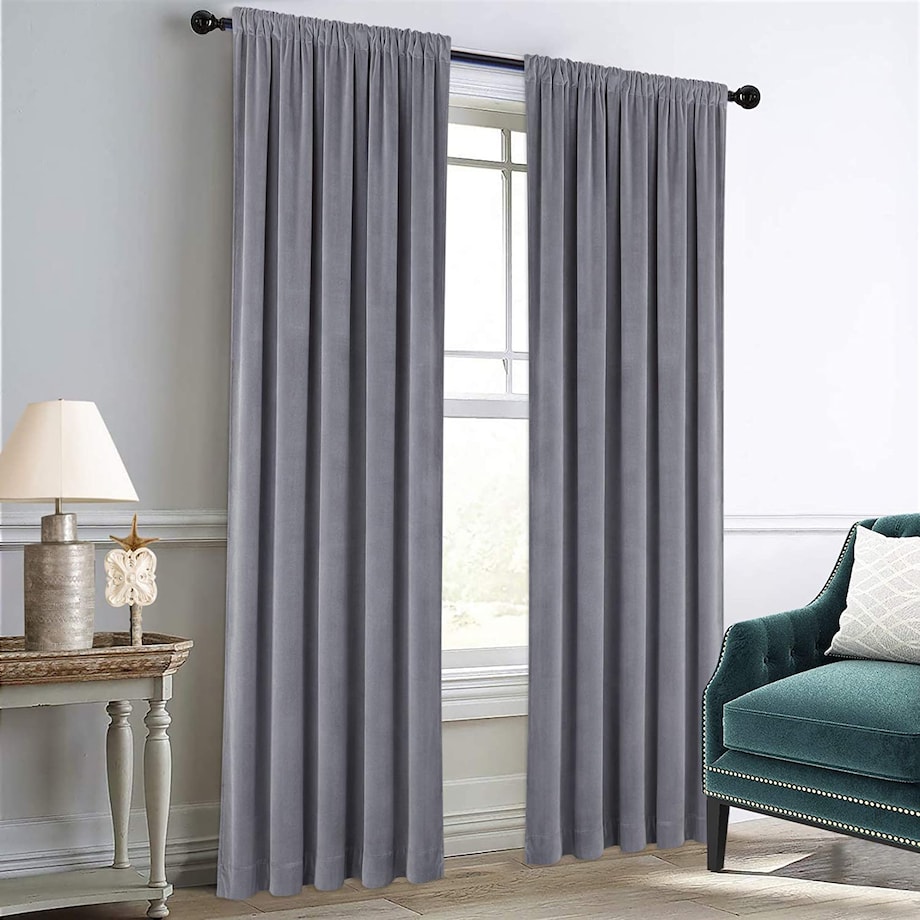 Zasłony gotowe na taśmie WELUROWE 140X250 Jasny szary