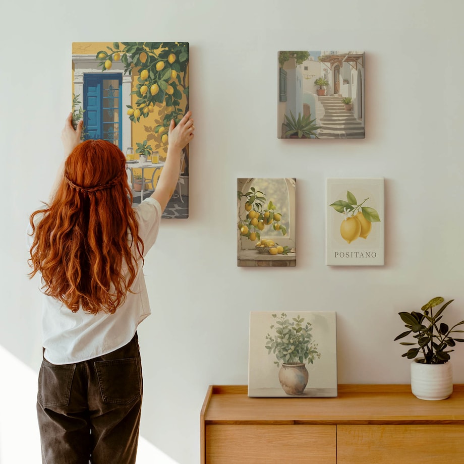 Zestaw 5 obrazów na płótnie - Cytrusowe inspiracje w stylu prowansalskim - żółty