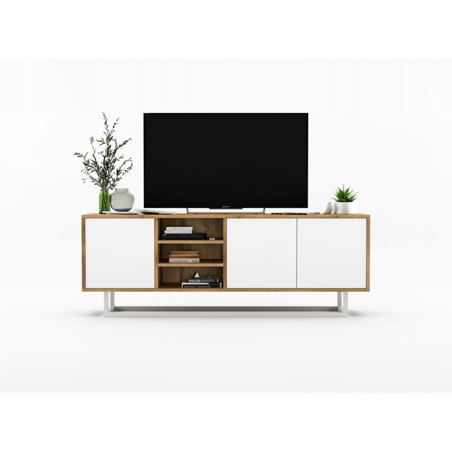 Industrialna Szafka RTV Loft Komoda RTV Dąb Wotan Biały MAT 150 cm