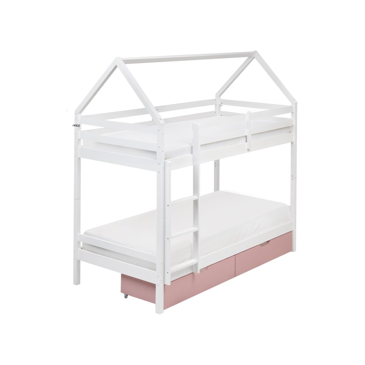 Łóżko piętrowe z szufladami Domek Drewno sosnowe TERNAS 90 x 200 cm Różowy
