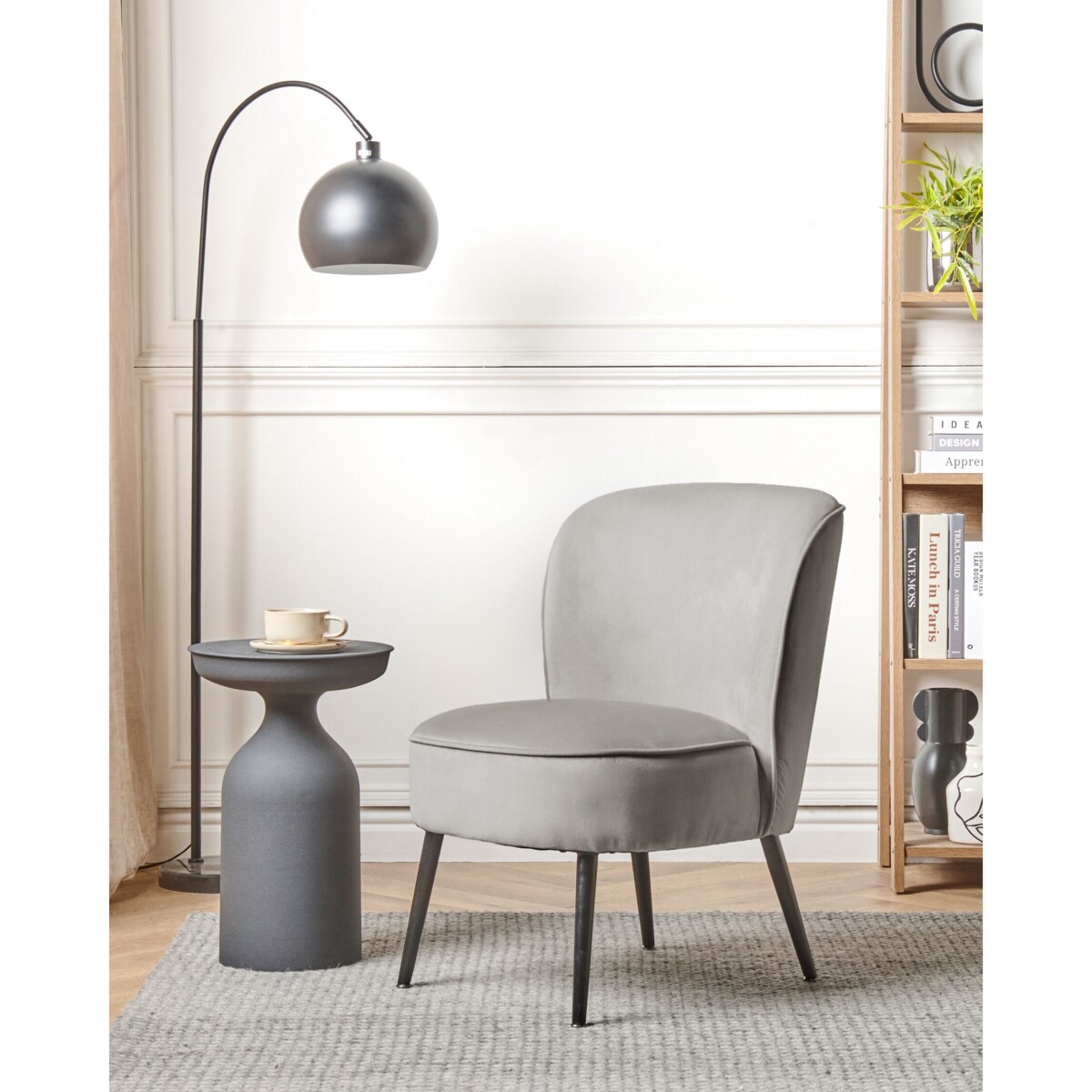 Fotel welurowy szary VOSS