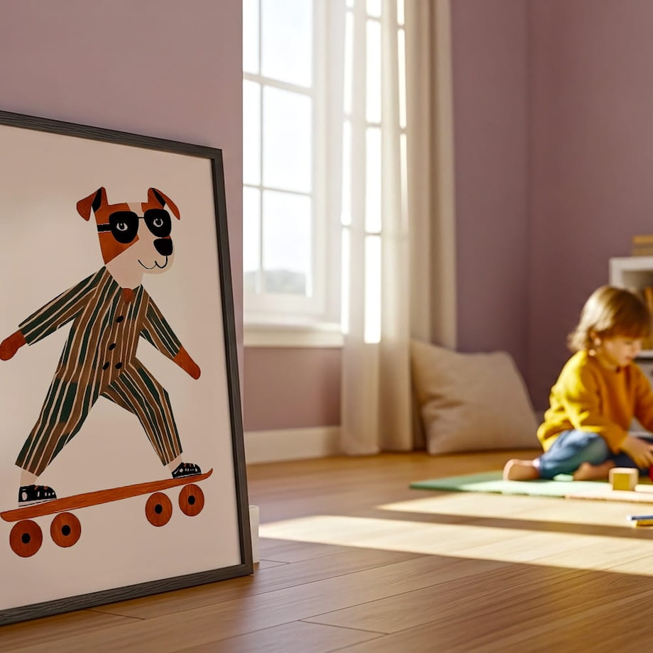 plakat pies na deskorolce 70x100