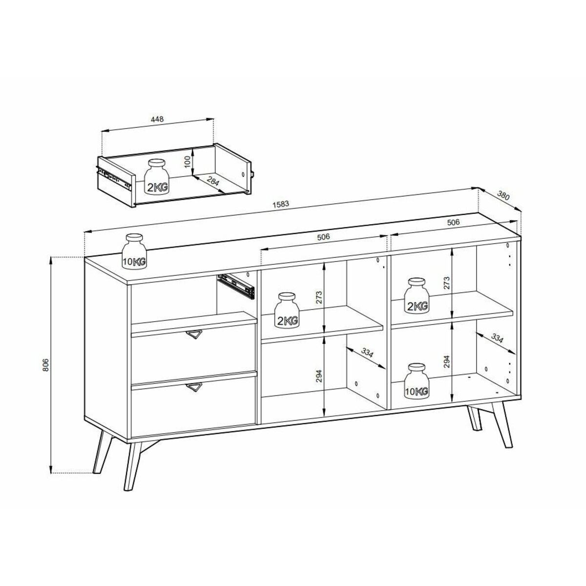 Komoda Sage 3 szuflady, 2 szafki
