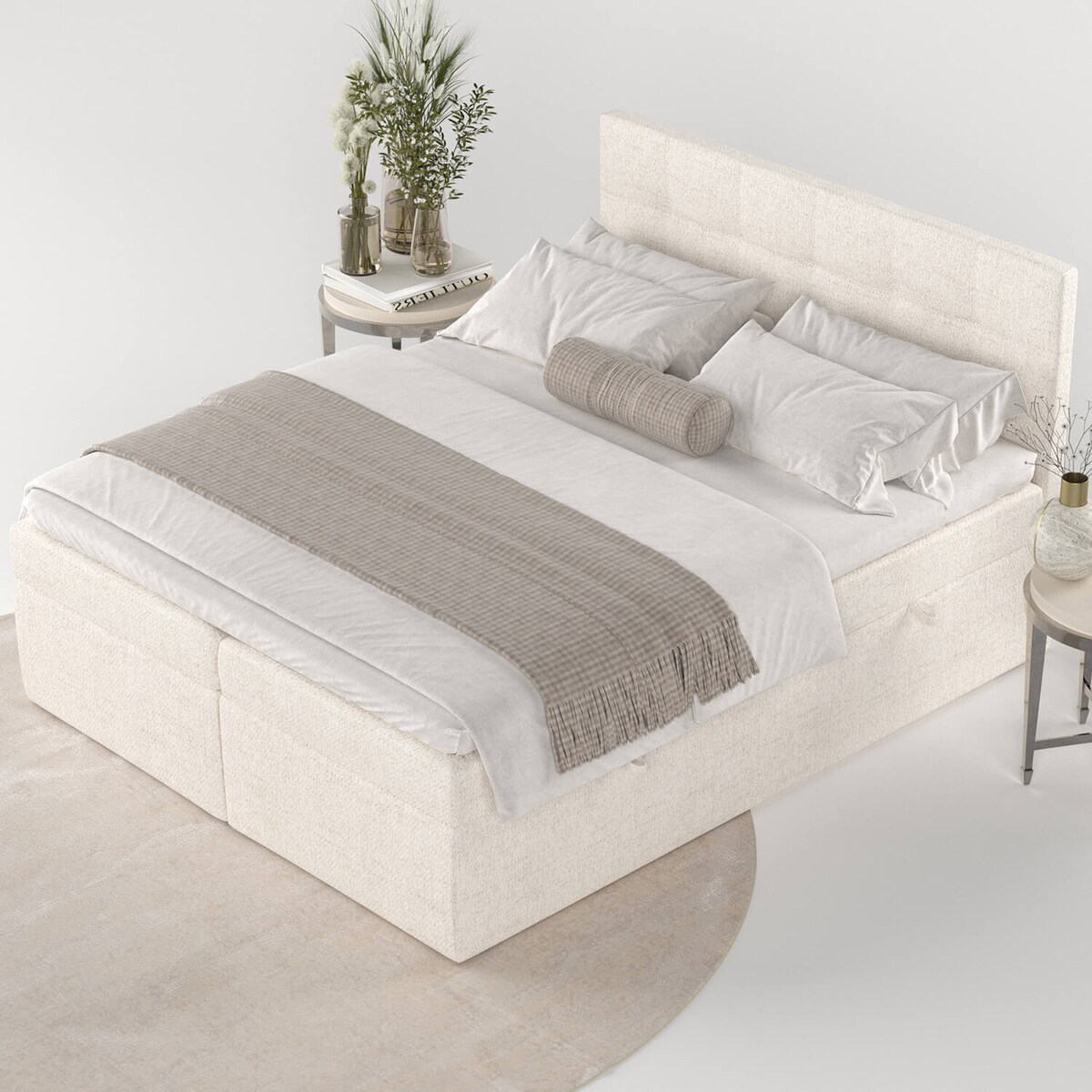 Łóżko tapicerowane LEAN 180x200 z pojemnikiem, Kremowy, tkanina Neve 02