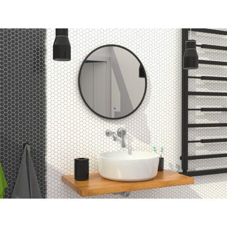 Lustro okrągłe LED z poświatą i włącznikiem – czarne - 60 cm