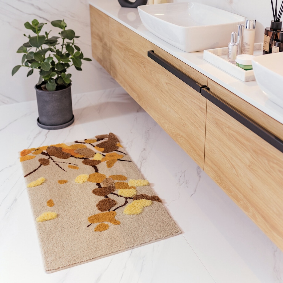 Dywanik łazienkowy Shaggy 3D Gaia 60x100 cm roślinny beżowy