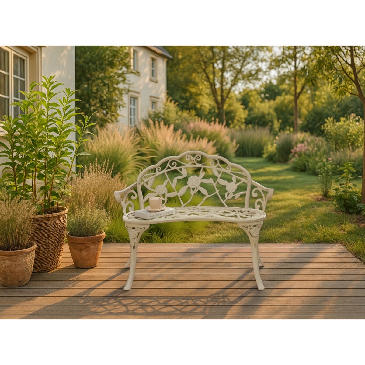 Ławka ogrodowa PIURA 88 cm Metal Biały