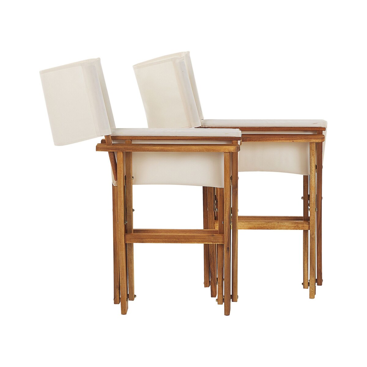 Zestaw 2 krzeseł ogrodowych akacjowy jasne drewno z białym / wzór w tropikalne liście CINE