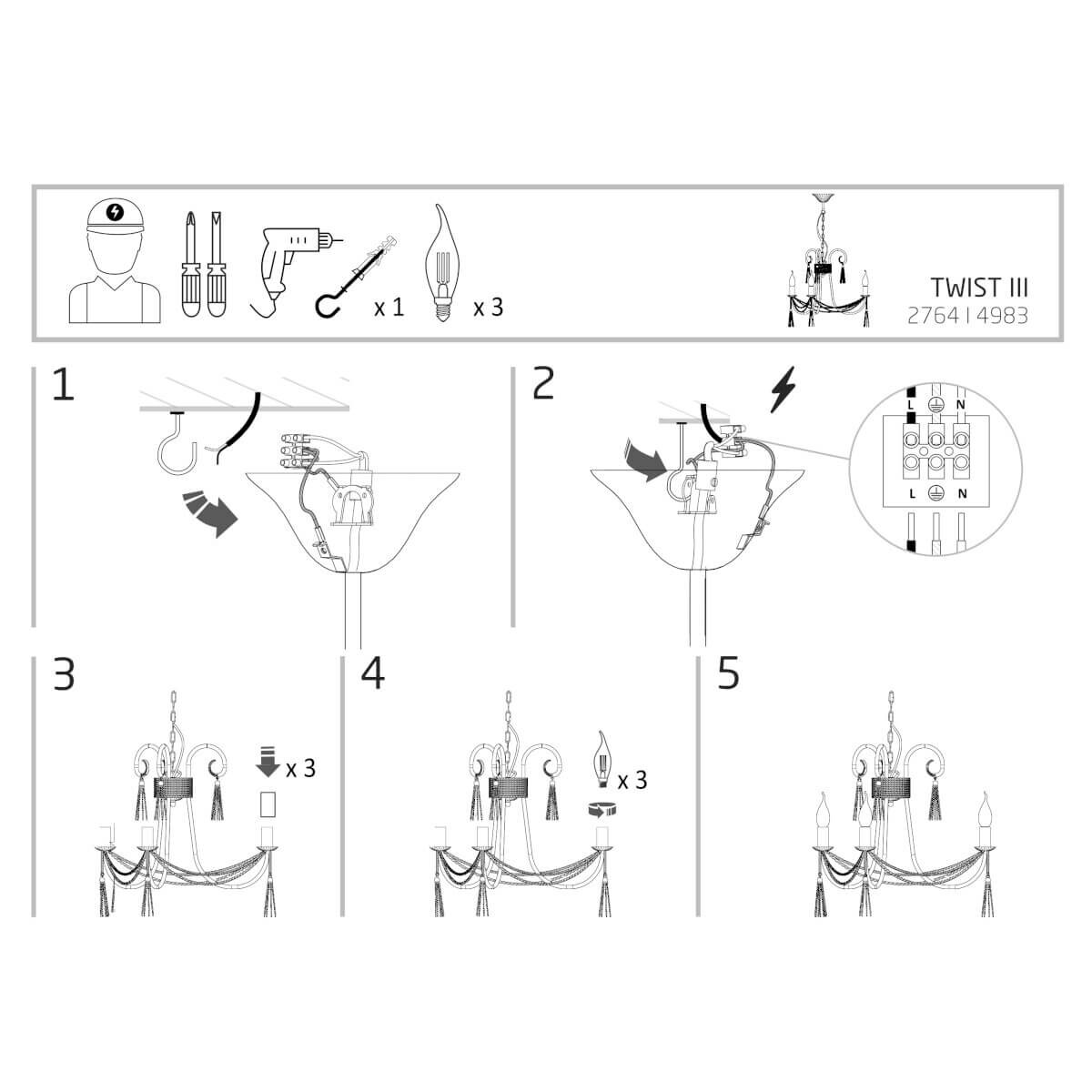 Łańcuchowy żyrandol Twist 4983 Nowodvorski świecznikowa metalowa biała złota