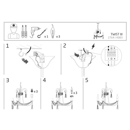 Łańcuchowy żyrandol Twist 4983 Nowodvorski świecznikowa metalowa biała złota