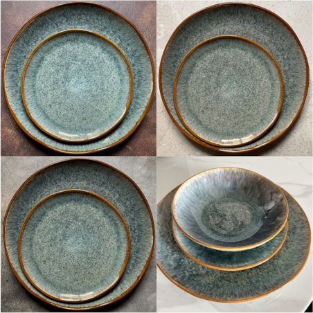 Serwis obiadowy Aokari niebiesko-biały na 12 osób 36 szt. Nowoczesny Do zmywarki Komplet talerzy