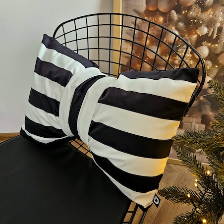 Poduszka XMAS wzór XM54 | Kokarda w paski czarna 40 x 60 cm