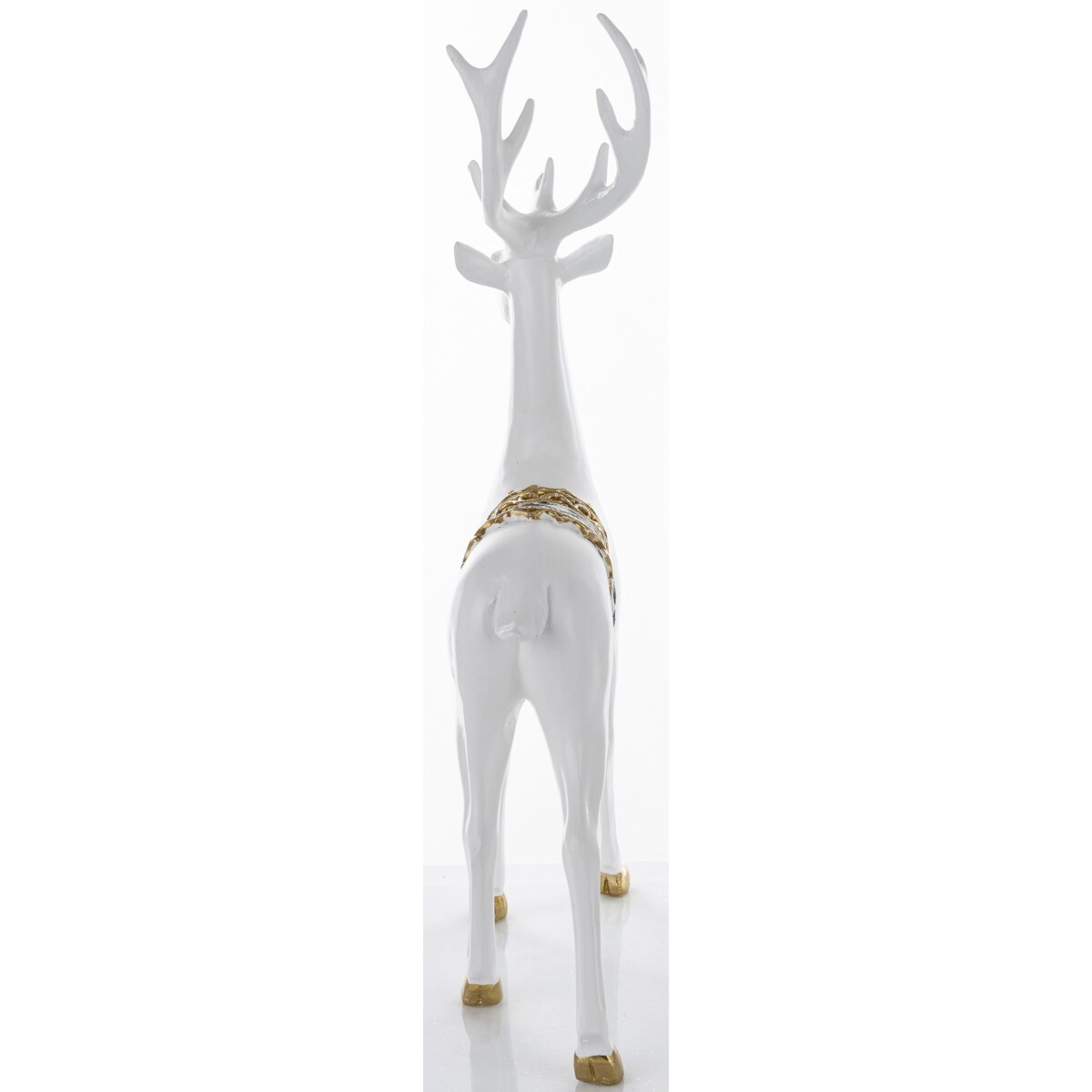 Figurka - stojący biały jeleń 44x25x9 cm BOLLERO-2 z czaprakiem w szachownicę