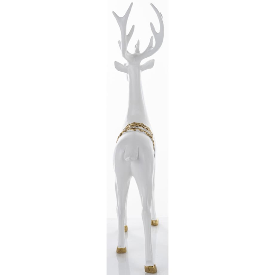 Figurka - stojący biały jeleń 44x25x9 cm BOLLERO-2 z czaprakiem w szachownicę