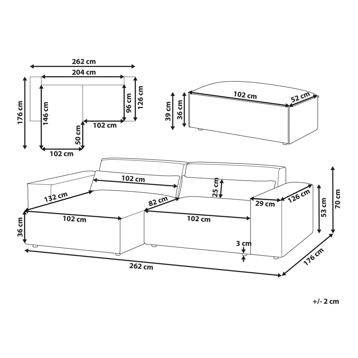 Narożnik modułowy 2-osobowy welurowy prawostronny z otomaną beżowy HELLNAR