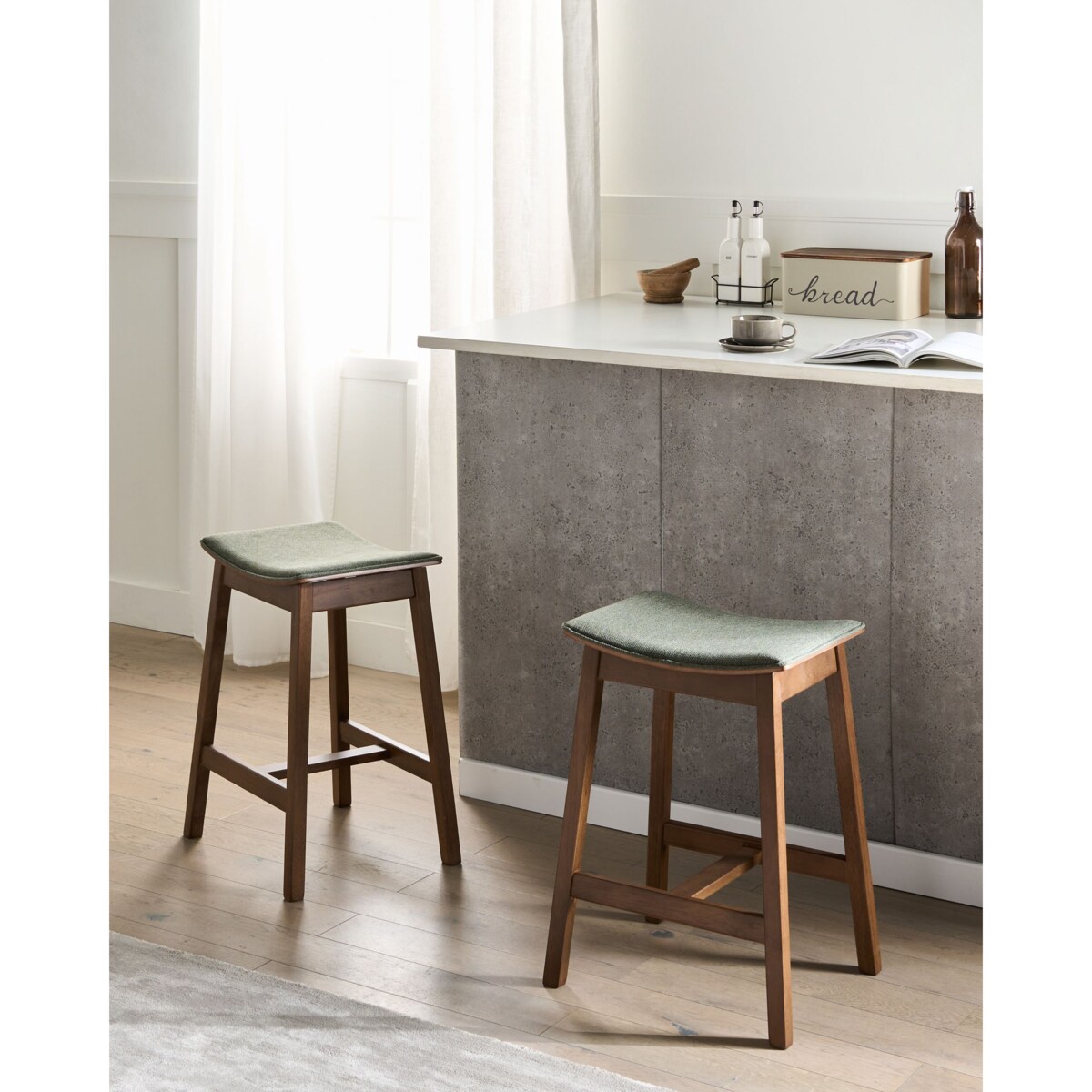 Zestaw 2 hokerów barowych DIXON Drewno Ciemny brąz/ zielony