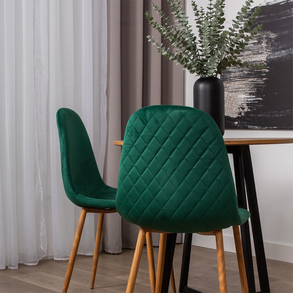 Krzesło tapicerowane do salonu welurowe nowoczesne pikowane zielone