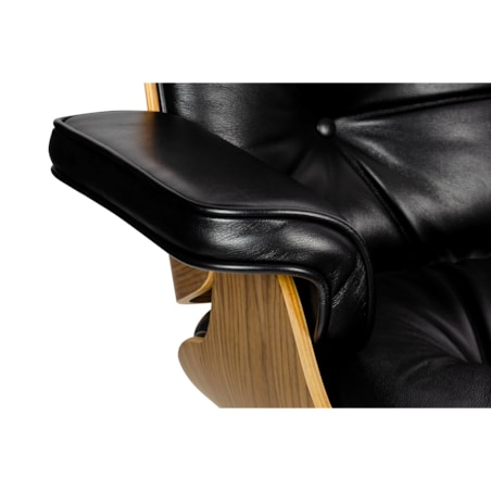 Fotel LOUNGE HM SOFT PREMIUM SZEROKI z podnóżkiem czarny  - sklejka orzech, skóra naturalna
