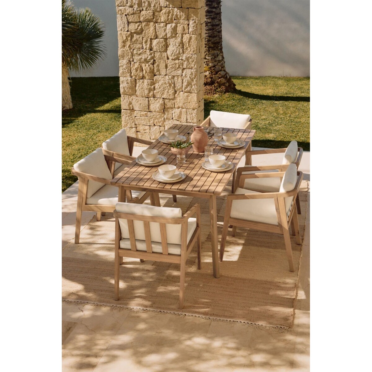Zestaw ogrodowy: stół i 6 krzeseł z drewna akacjowego Kaela white