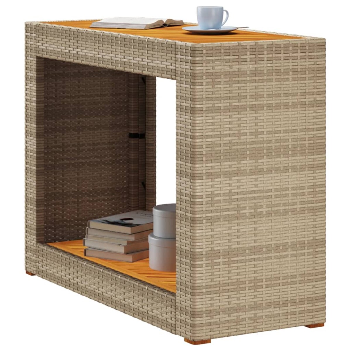 vidaXL Stolik ogrodowy z drewnianym blatem, beżowy, 100x40x75 cm
