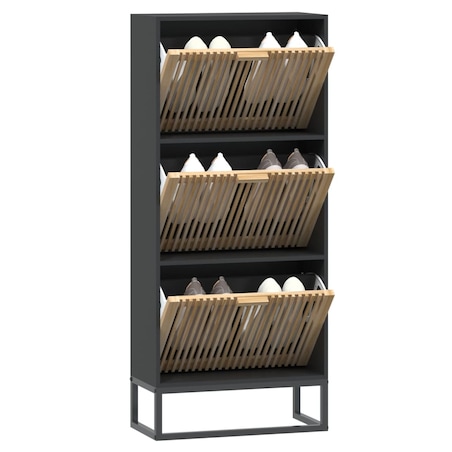 vidaXL Szafka na buty, czarna, 52x25x120 cm, materiał drewnopochodny