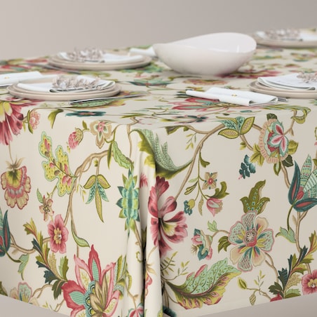 Obrus prostokątny 130 x 210 cm kolorowe kwiaty na jasnym tle