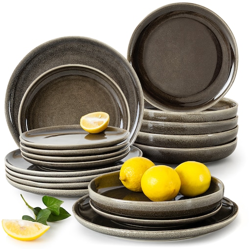 EDA Zestaw obiadowy 6 os. (18 el.), brązowy/szary/beżowy