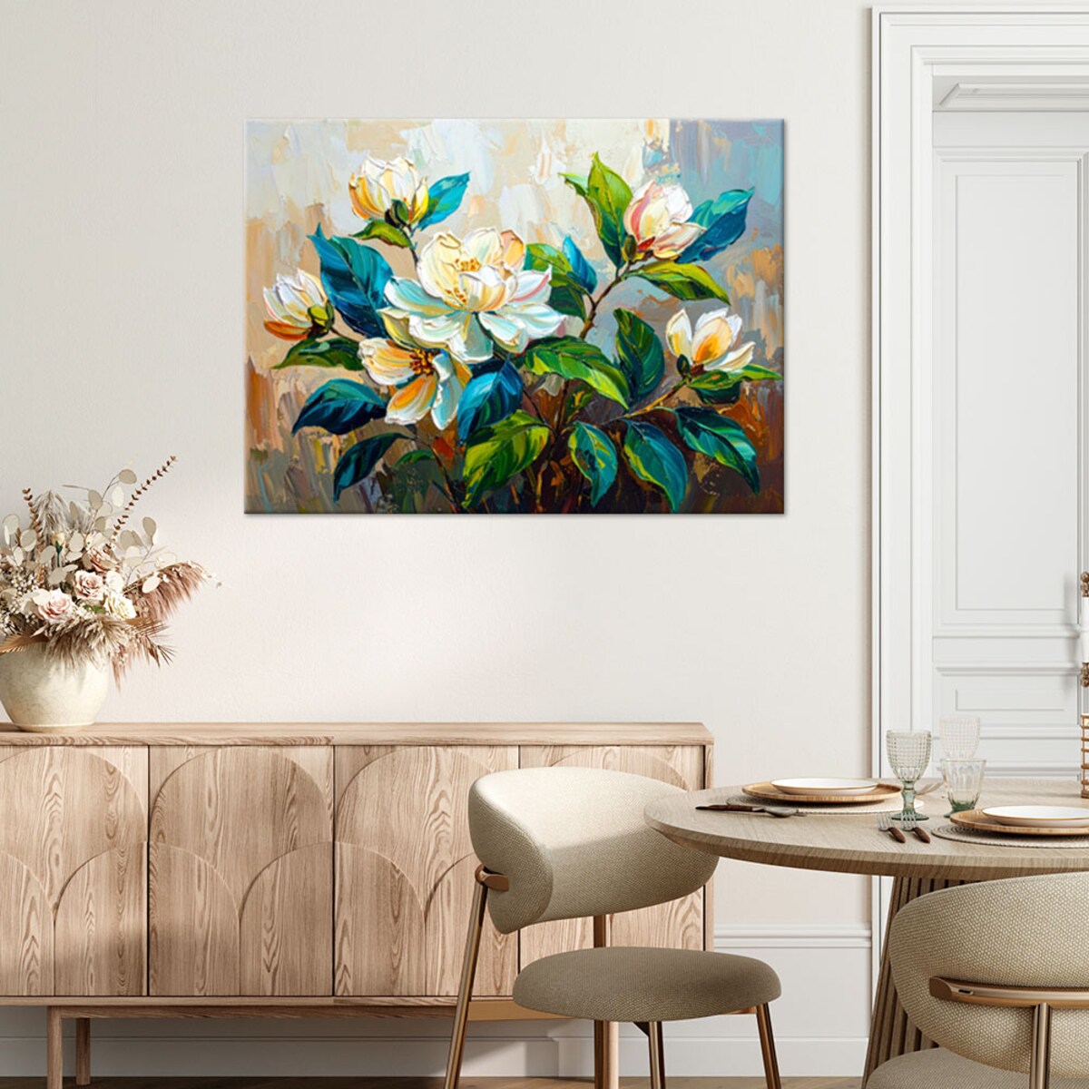 Feeby Obraz na płótnie, Bukiet Kwiatów Zielony imitacja farby 90x60