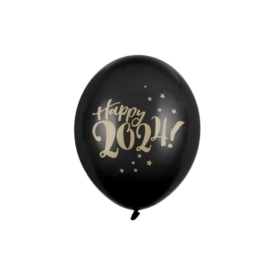Zestaw 6 balonów 30cm, Happy 2024!, Pastel Black