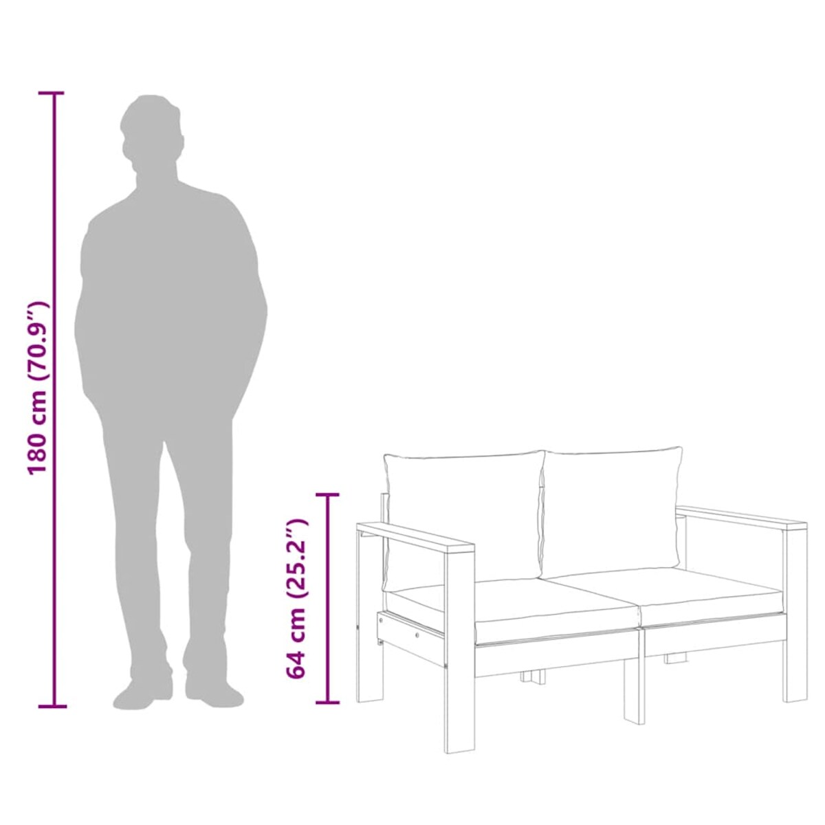 vidaXL Sofa ogrodowa z poduszkami, 2-osobowa, lite drewno akacjowe