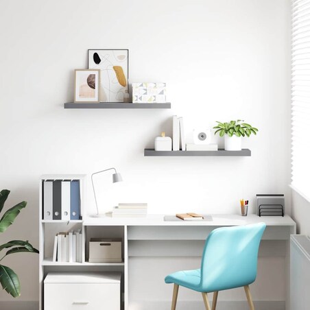 vidaXL Półki ścienne, 2 szt, szare, 80 x 23,5 x 3,8 cm, MDF