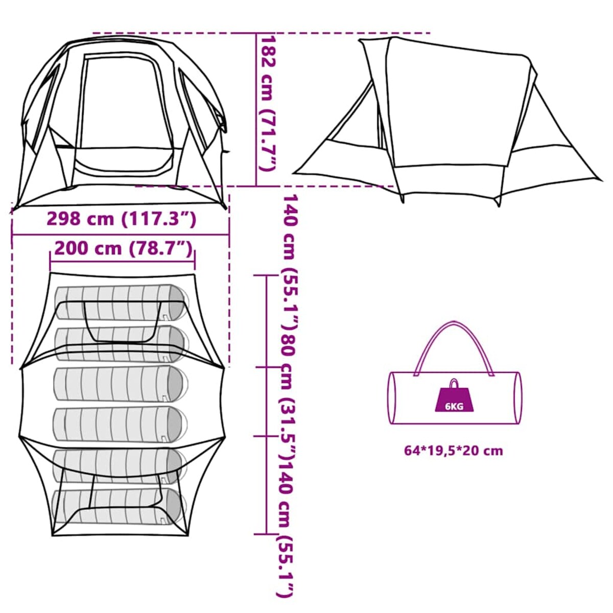 vidaXL Namiot rodzinny, 6-os., kabinowy, zielony, wodoszczelny