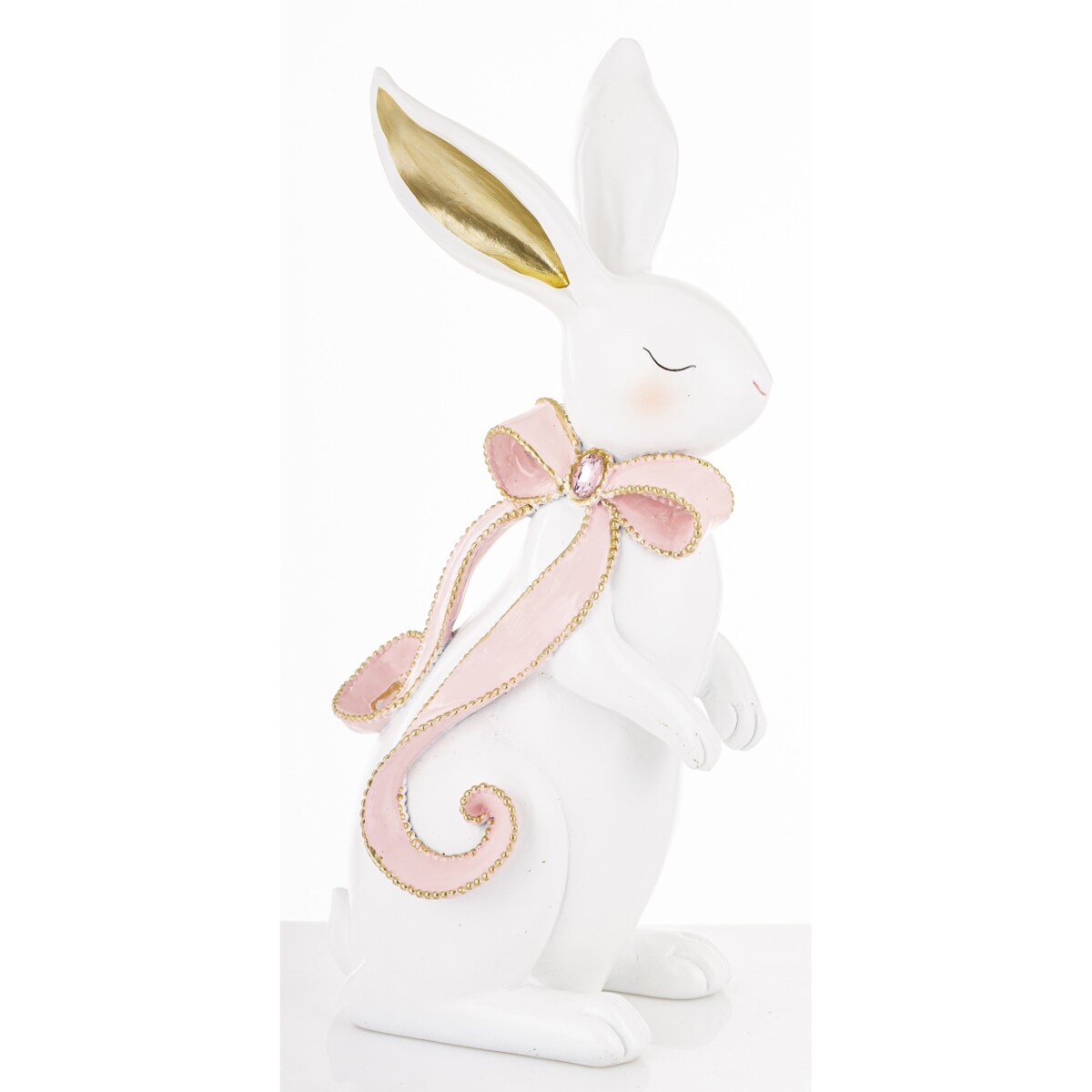 Dekoracja - królik ceramiczny 31x12x15 cm BUNNY-5 z różową długą kokardką