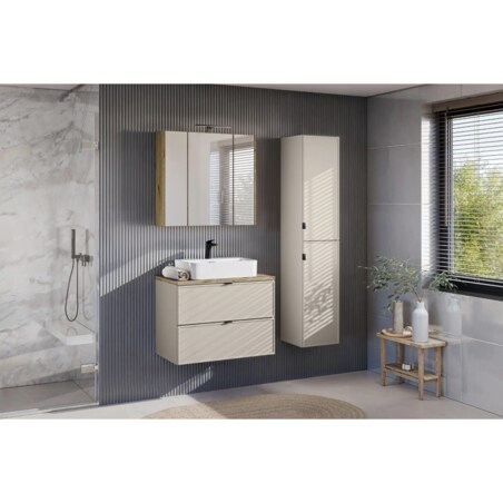 Szafka pod umywalkę nablatową BELLA CASHMERE 82-80-2S z blatem 80 cm kaszmir/dąb artisan