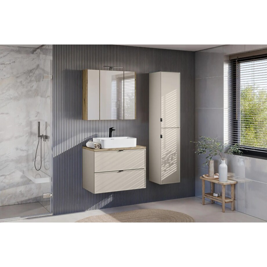 Szafka pod umywalkę nablatową BELLA CASHMERE 82-80-2S z blatem 80 cm kaszmir/dąb artisan