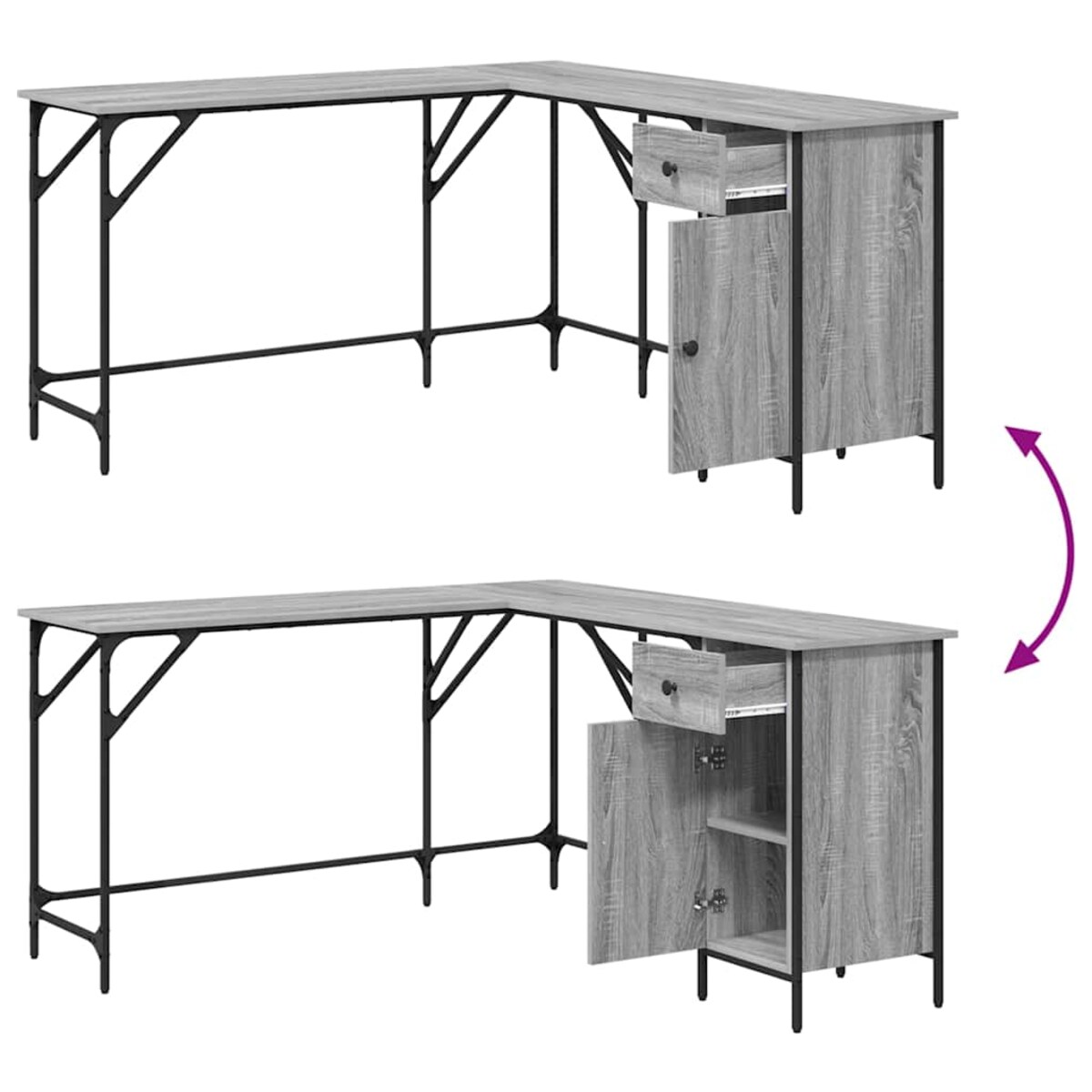 vidaXL Biurko, szary dąb sonoma, 141x141x75cm, materiał drewnopochodny