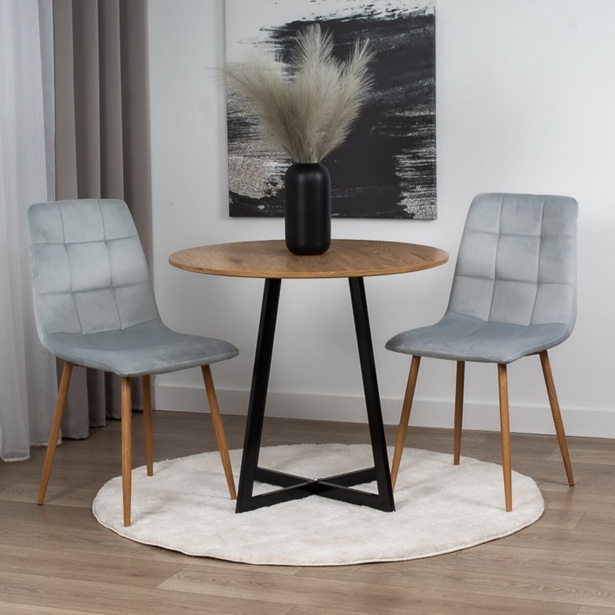 Krzesło tapicerowane do salonu szare welurowe pikowane