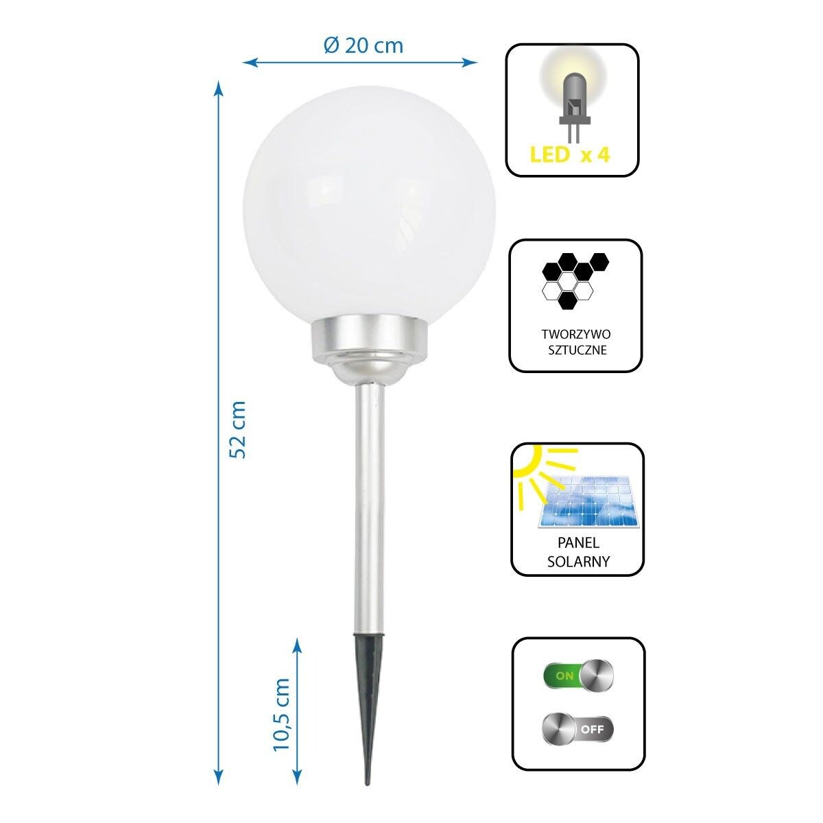 lampa solarna kula mleczna 20x53,5 cm