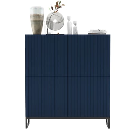 Komoda RTV Loft Szafka RTV Glamour Granatowy Mat 112 cm Ryflowane fronty Mat Metalowa Rama