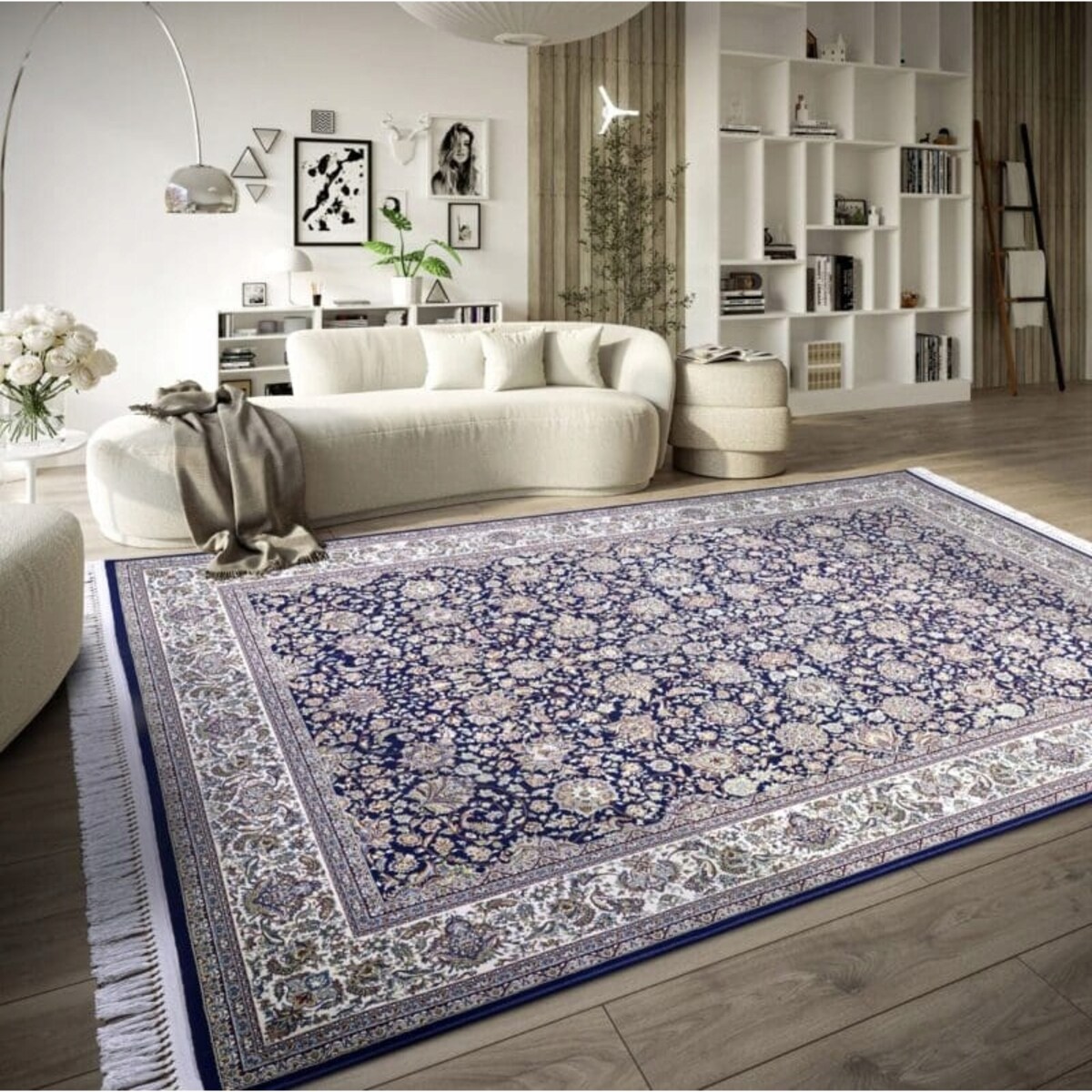 Dywan tradycyjny do salonu 155x235cm,klasyczny granatowy,miekki włos