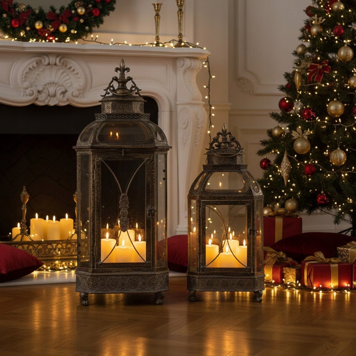 LAMPION DUŻY XXL METALOWY RETRO SREBRNY DO SALONU DOMU NA PREZENT LATARNIA