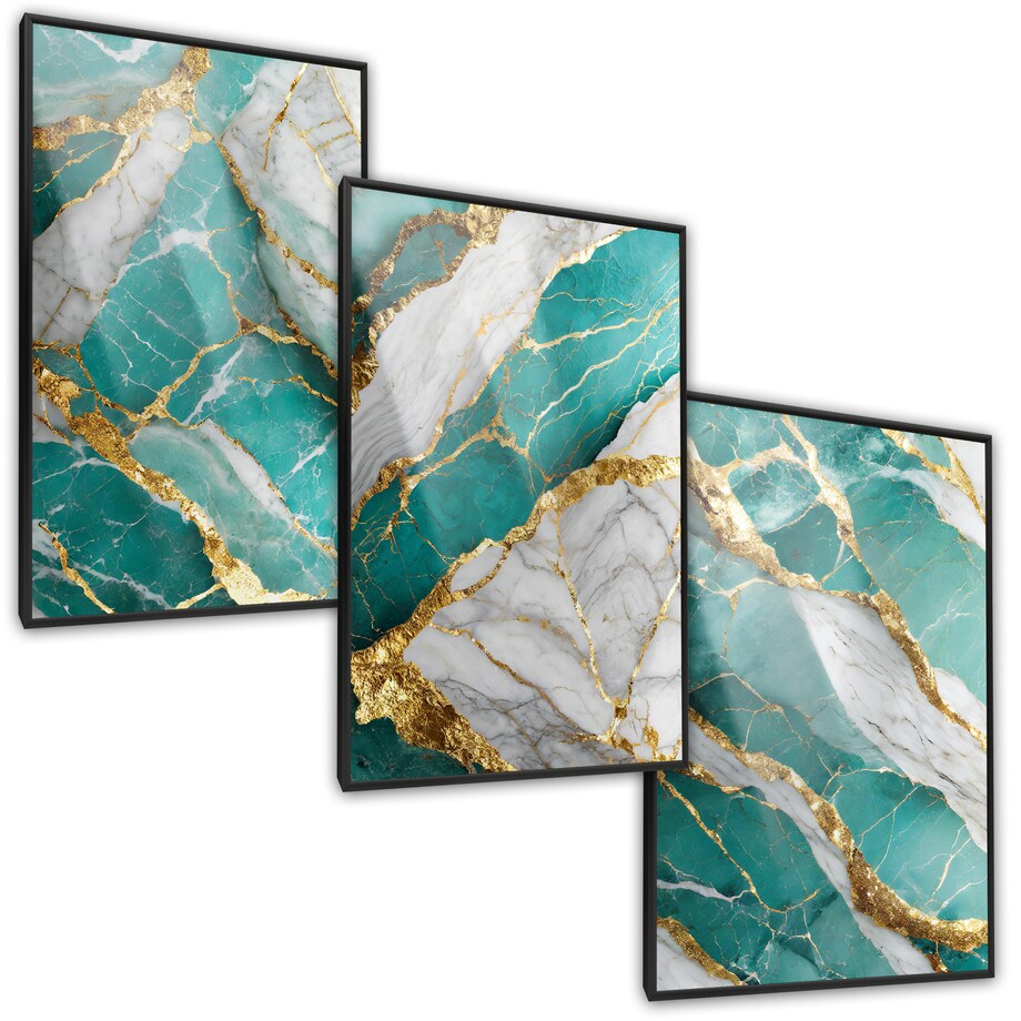 ZESTAW 3X PLAKAT W RAMIE DO SYPIALNI TURKUSOWY MARMUR STYL GLAMOUR 60x80cm